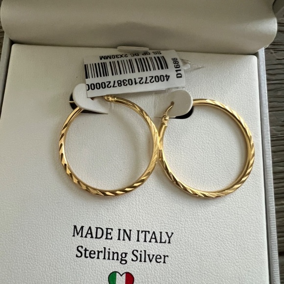 18 K Gold Plated Sterling Silver Hoop Earrings 30 mm Moricci New With Tags - Picture 3 of 6